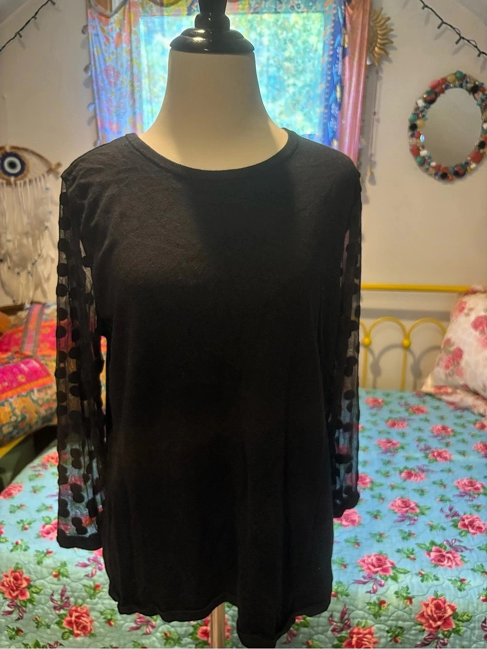 Loft Women's Black Polka Dot Sleeve Tunic